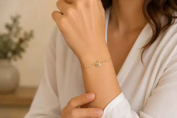 Gold_Tone_Floral_Charm_Bracelet_For_Women_|_Made_With_Pure_925_Silver
