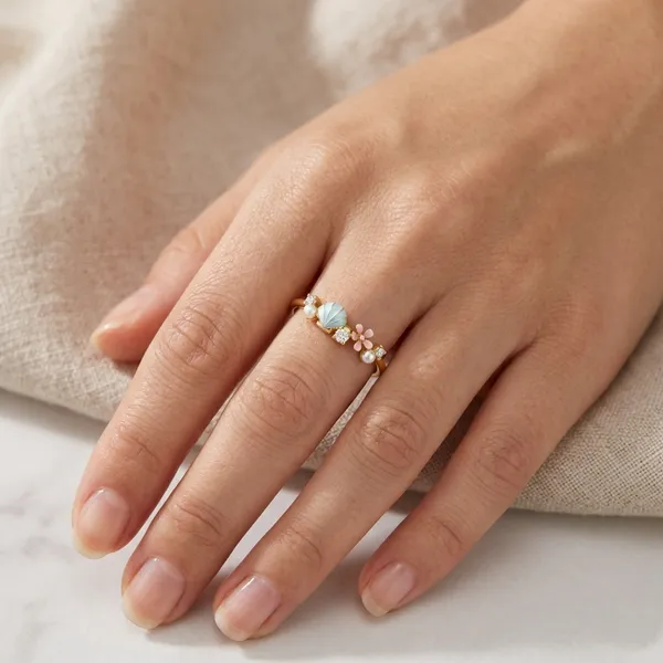 Gold_Seashell_Floral_Pearl_Charm_Ring_For_Women_|_Made_With_Pure_925_Silver