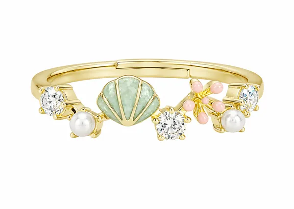 Gold_Seashell_Floral_Pearl_Charm_Ring_For_Women_|_Made_With_Pure_925_Silver