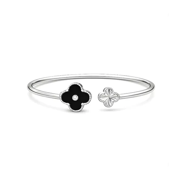 Silver_Black_Enamel_Clover_Open_Cuff_Bangle_For_Women_|_Made_With_Pure_925_Silver