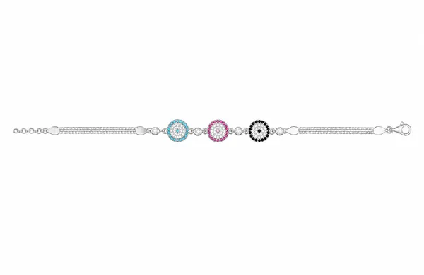 Silver_Triple_Disc_Crystal_Charm_Bracelet_For_Women_|_Made_With_Pure_925_Silver
