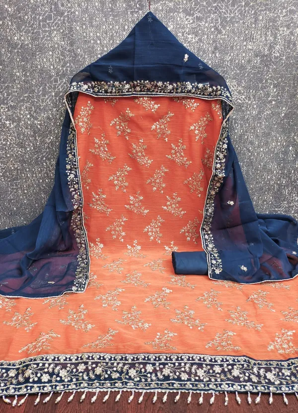 Orange_Georgette_Embroidered_Unstitched_Dress_Material_For_Women