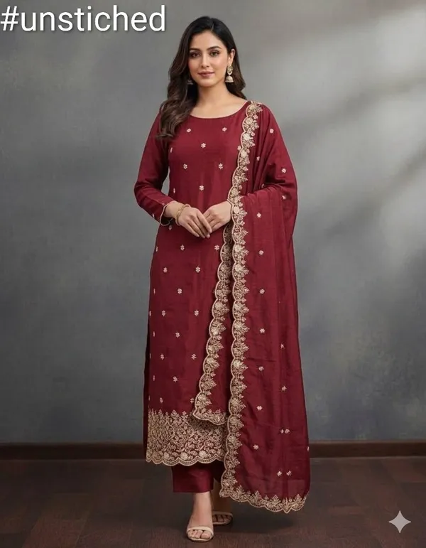 Maroon_Vichitra_Silk_Dress_Material_With_Exquisite_Sequins_And_Zari_Embroidery