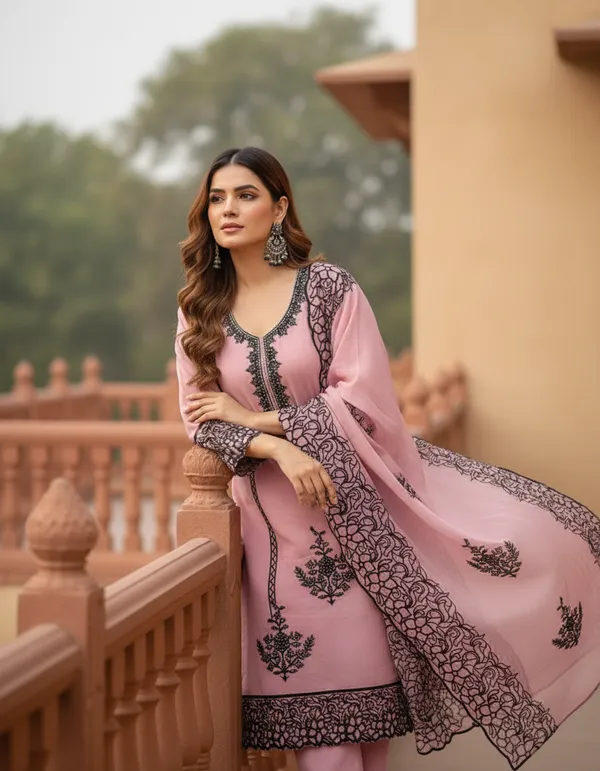 Pink_And_Black_Embroidery_With_Diamond_Georgette_Dress_Material