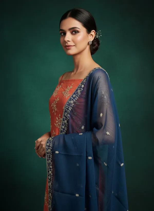 Orange_Georgette_Embroidered_Unstitched_Dress_Material_For_Women