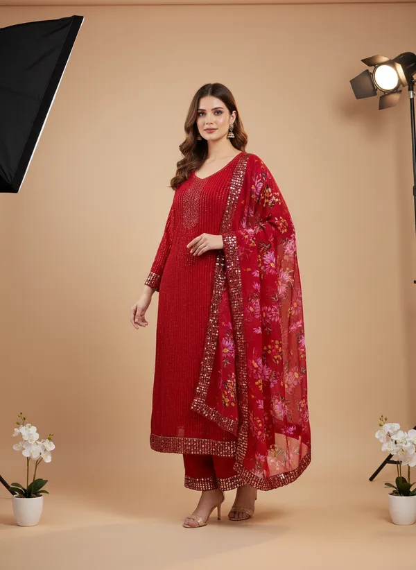Red_Georgette_Embroidered_Unstitched_Dress_Material_For_Women