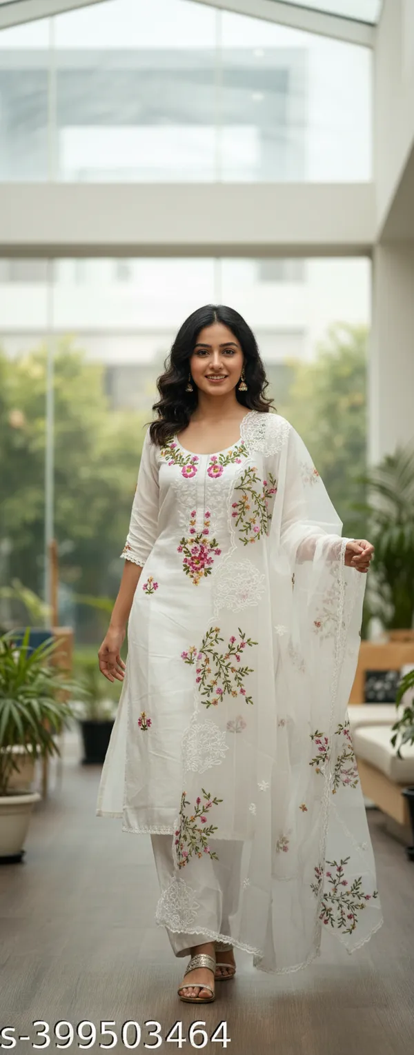 White_Embroidered_Chanderi_Cotton_Chikankari_Dress_Material_With_Dupatta