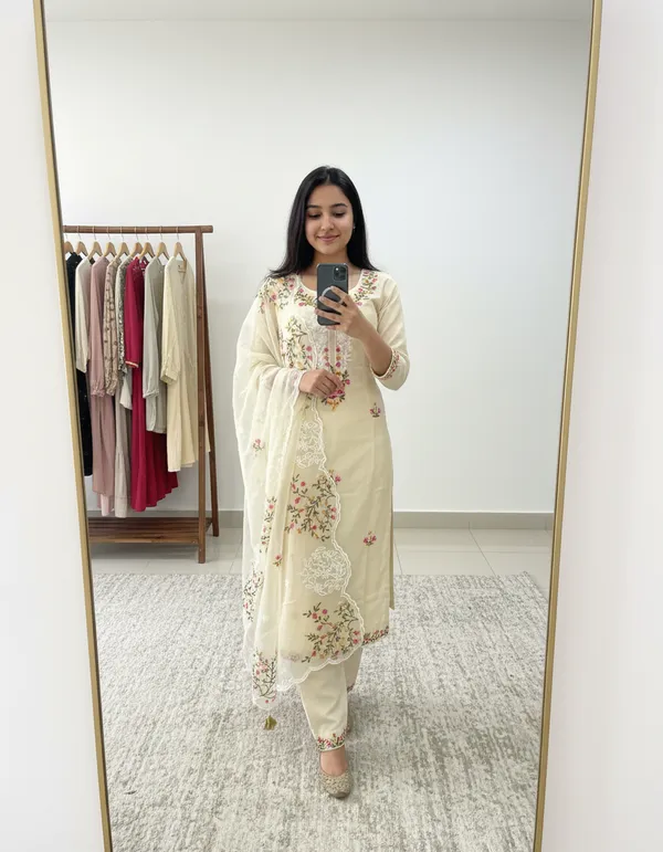 Cream_Floral_Chanderi_Cotton_Chikankari_Dress_Material_With_Dupatta