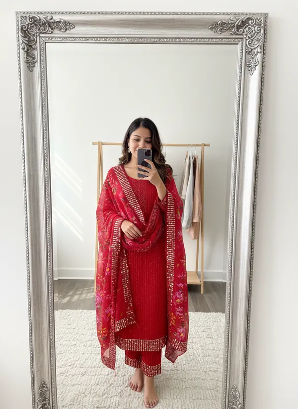 Red_Georgette_Embroidered_Unstitched_Dress_Material_For_Women