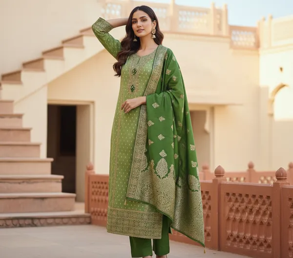 Green_Cording_Sequins_Embroidered_Shimmer_Dress_Material_With_Butti_Weaving_Work