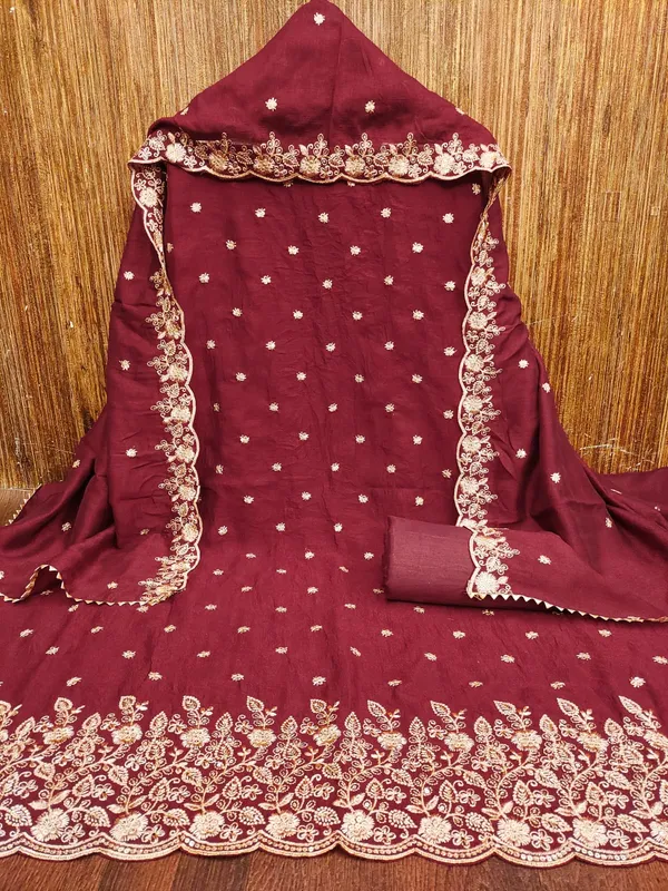 Maroon_Vichitra_Silk_Dress_Material_With_Exquisite_Sequins_And_Zari_Embroidery