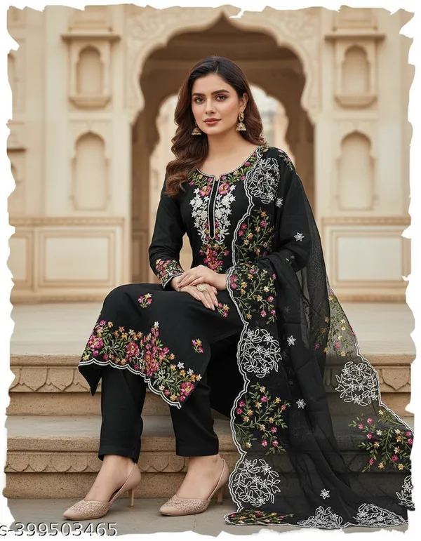 Black_Floral_Chanderi_Cotton_Chikankari_Dress_Material_With_Dupatta