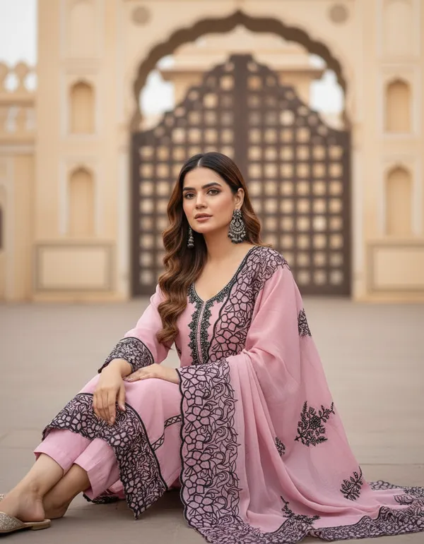 Pink_And_Black_Embroidery_With_Diamond_Georgette_Dress_Material