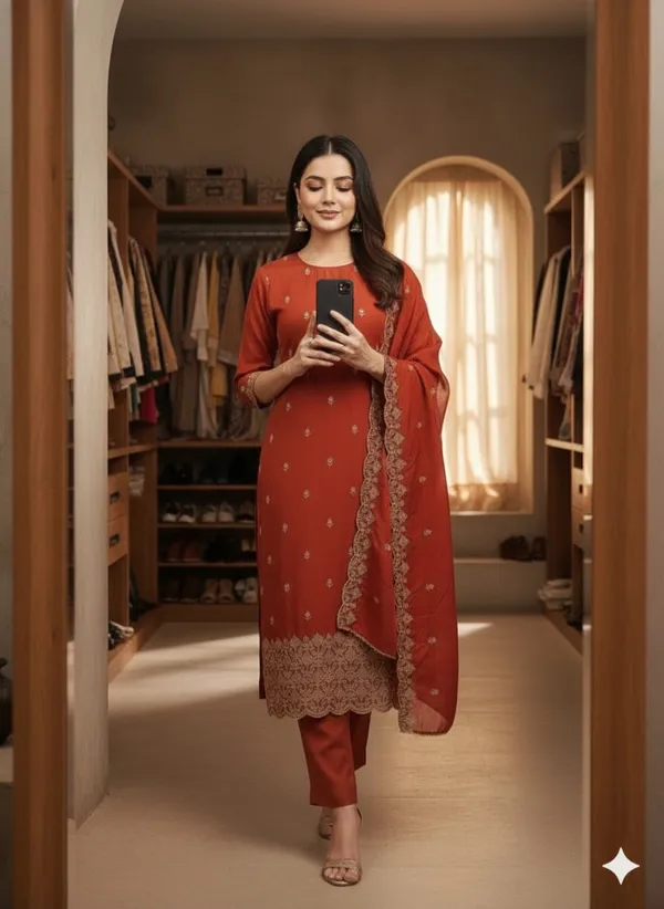 Rust_Vichitra_Silk_Dress_Material_With_Exquisite_Sequins_And_Zari_Embroidery