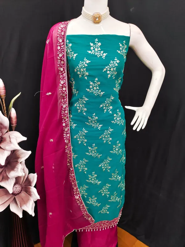 Teal_Green_Georgette_Embroidered_Unstitched_Dress_Material_For_Women
