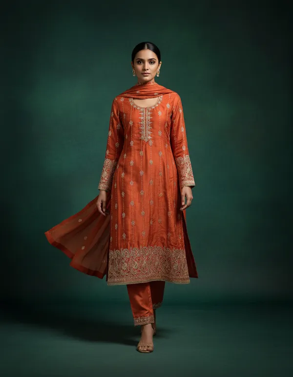Orange_Vichitra_Silk_Dress_Material_With_Exquisite_Sequins_And_Zari_Embroidery