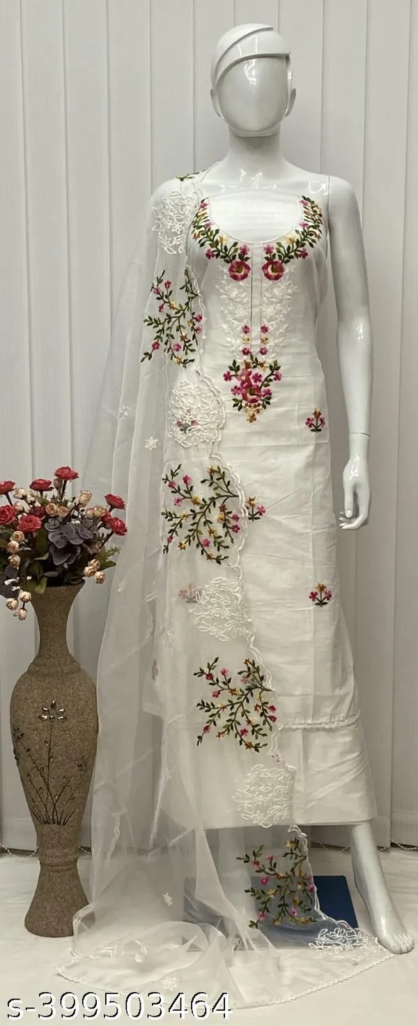 White_Embroidered_Chanderi_Cotton_Chikankari_Dress_Material_With_Dupatta