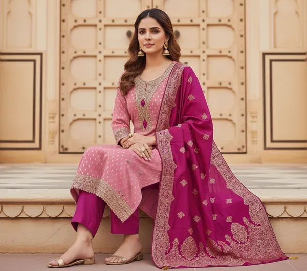 Pink_Cording_Sequins_Embroidered_Shimmer_Dress_Material_With_Butti_Weaving_Work