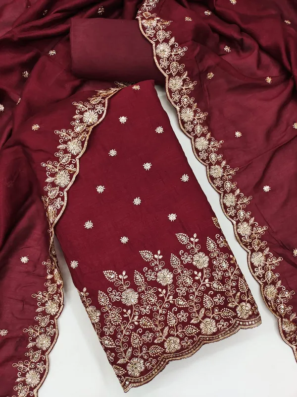 Maroon_Vichitra_Silk_Dress_Material_With_Exquisite_Sequins_And_Zari_Embroidery
