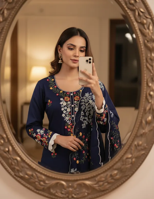 Navy_Blue_Chanderi_Cotton_Chikankari_Dress_Material_With_Dupatta