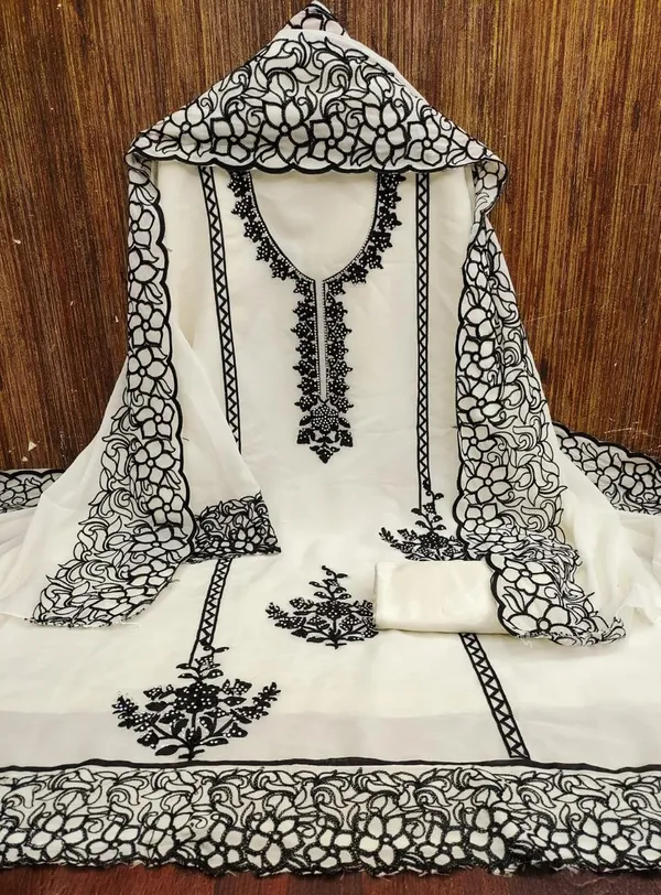 White_And_Black_Embroidery_With_Diamond_Georgette_Dress_Material