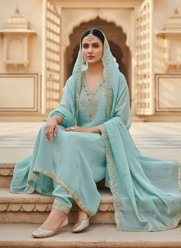 Turquoise_Blue_Jimmy_Choo_Silk_Blend_Dress_Material_Featuring_Floral_Embroidery_And_Swarovski_Work