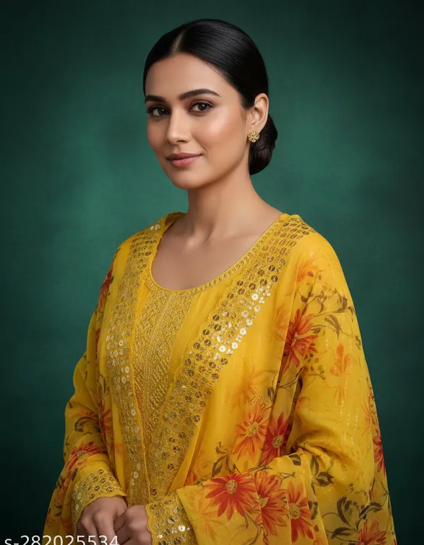 Yellow_Georgette_Embroidered_Unstitched_Dress_Material_For_Women