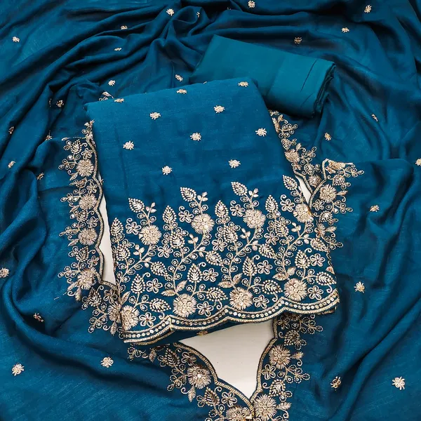 Teal_Blue_Vichitra_Silk_Dress_Material_With_Exquisite_Sequins_And_Zari_Embroidery