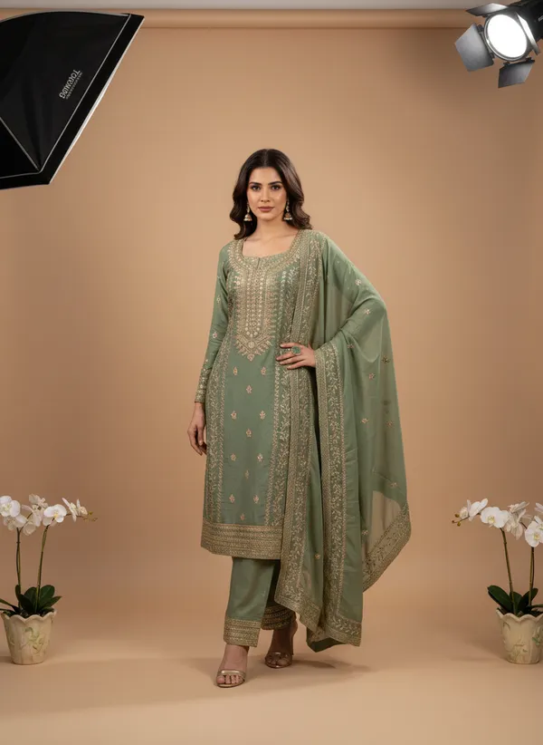 Green_Georgette_Embroidered_Unstitched_Dress_Material_For_Women