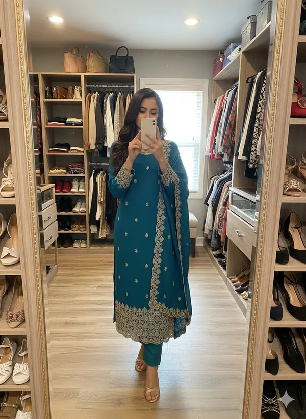 Teal_Blue_Vichitra_Silk_Dress_Material_With_Exquisite_Sequins_And_Zari_Embroidery