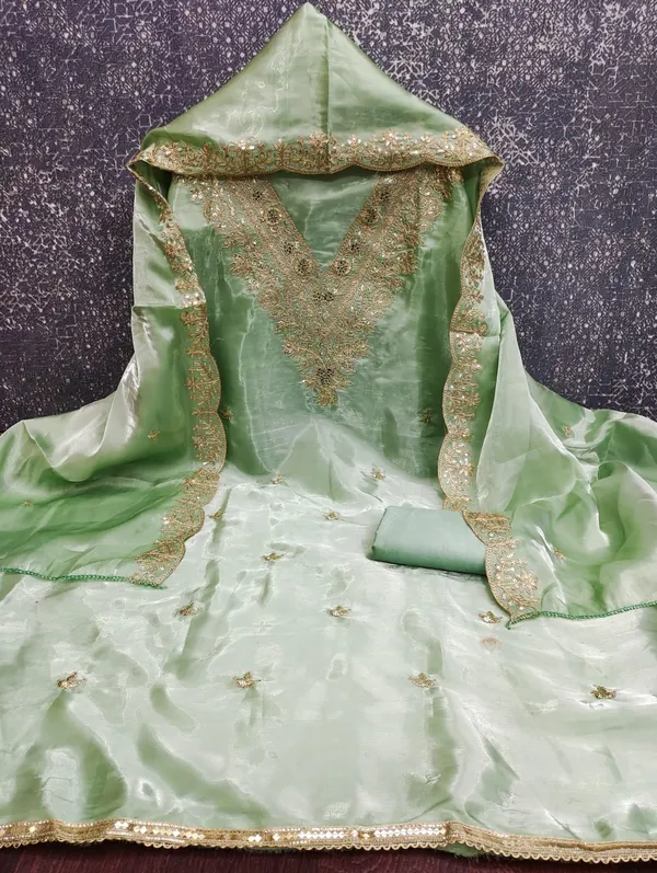 Green_Organza_Jimmy_Choo_Silk_Blend_Dress_Material_Featuring_Floral_Embroidery_And_Swarovski_Work