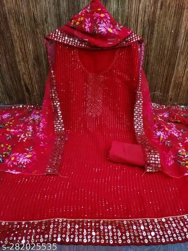 Red_Georgette_Embroidered_Unstitched_Dress_Material_For_Women