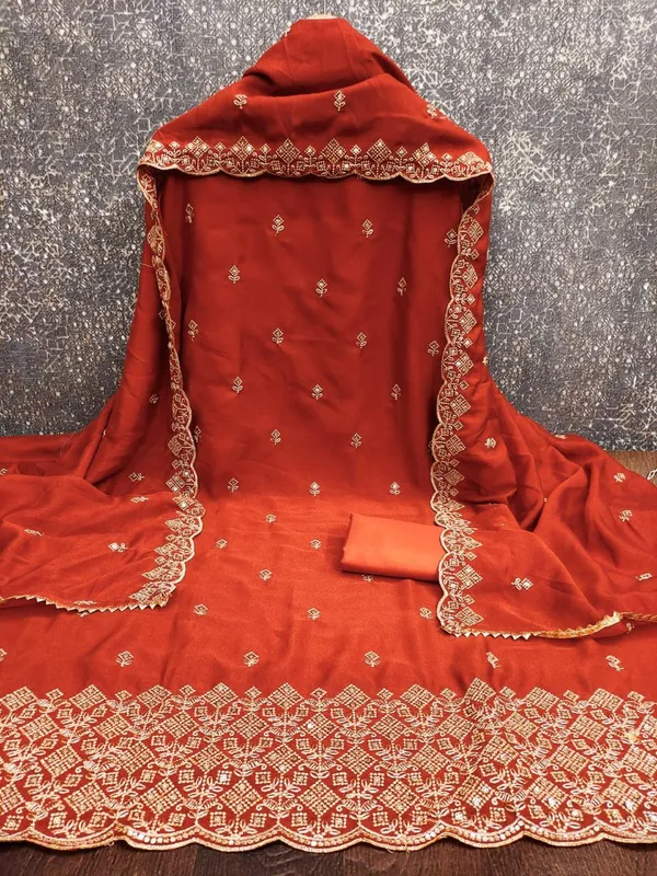 Rust_Vichitra_Silk_Dress_Material_With_Exquisite_Sequins_And_Zari_Embroidery