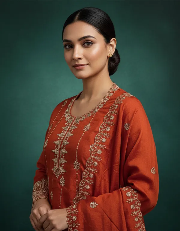 Orange_Vichitra_Silk_Dress_Material_With_Exquisite_Sequins_And_Zari_Embroidery