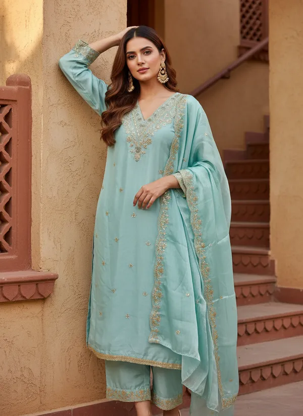 Turquoise_Blue_Jimmy_Choo_Silk_Blend_Dress_Material_Featuring_Floral_Embroidery_And_Swarovski_Work