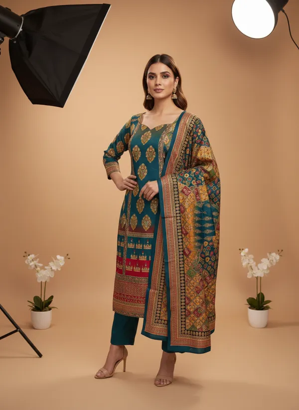Blue_Chinon_Floral_Print_Unstitched_Dress_Material_For_Women