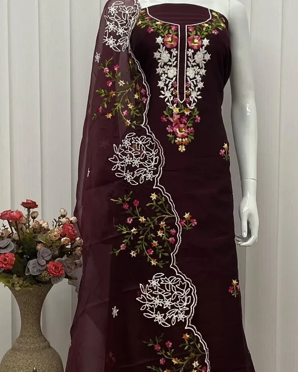 Maroon_Chanderi_Cotton_Chikankari_Dress_Material_With_Dupatta