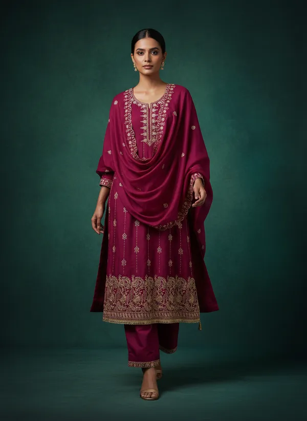Maroon_Vichitra_Silk_Dress_Material_With_Exquisite_Sequins_And_Zari_Embroidery