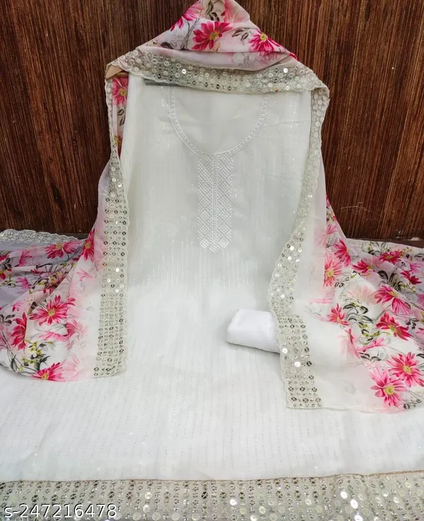 White_Georgette_Embroidered_Unstitched_Dress_Material_For_Women