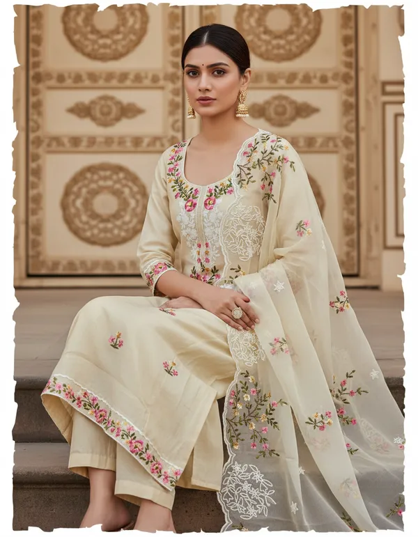 Cream_Floral_Chanderi_Cotton_Chikankari_Dress_Material_With_Dupatta