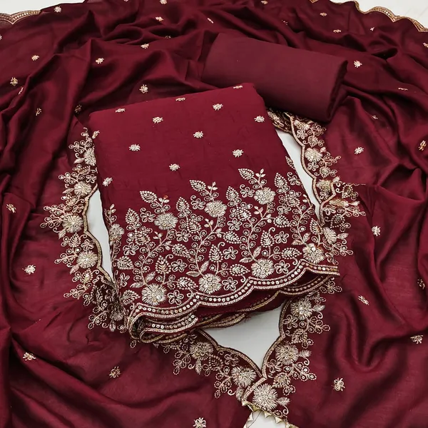 Maroon_Vichitra_Silk_Dress_Material_With_Exquisite_Sequins_And_Zari_Embroidery