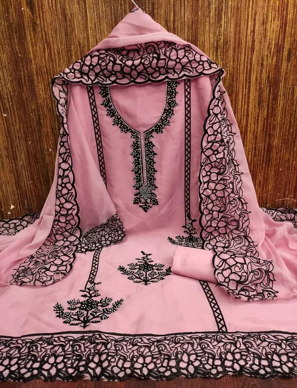 Pink_And_Black_Embroidery_With_Diamond_Georgette_Dress_Material