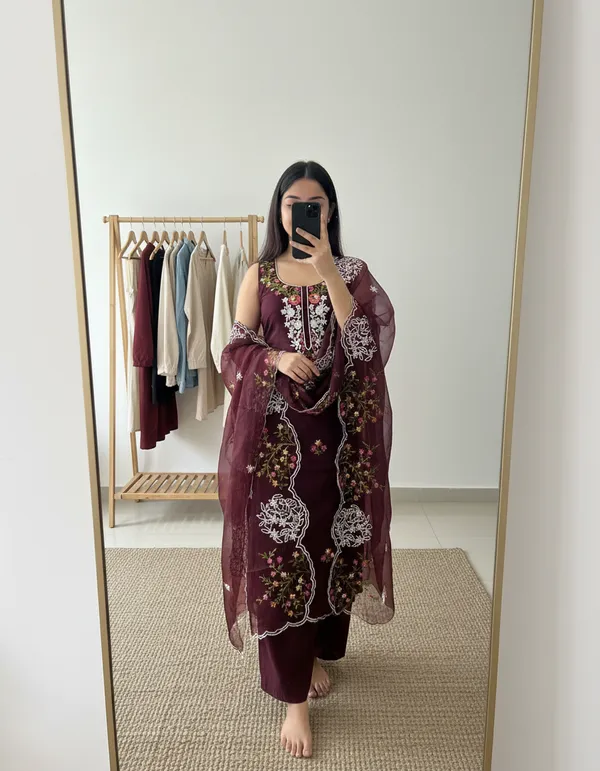 Maroon_Chanderi_Cotton_Chikankari_Dress_Material_With_Dupatta