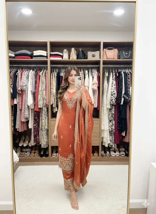 Orange_Floral_Beads_Embroidery_Work_Fendy_Silk_Blend_Dress_Material