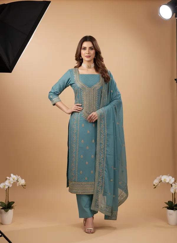 Teal_Blue_Georgette_Embroidered_Unstitched_Dress_Material_For_Women