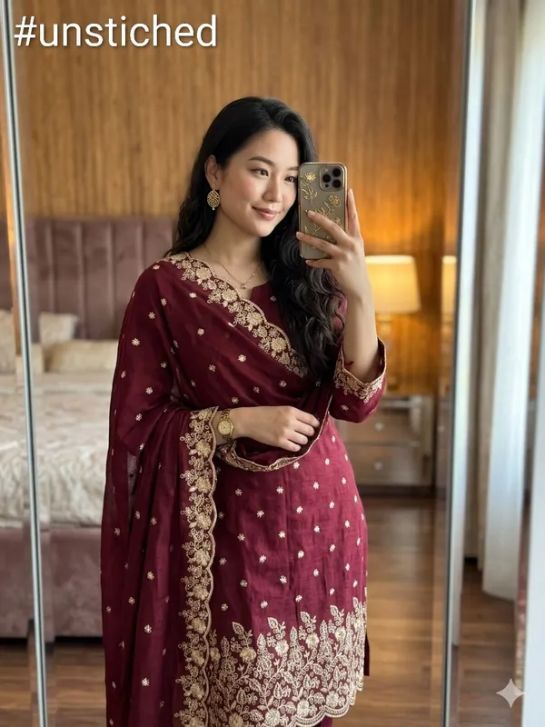 Maroon_Vichitra_Silk_Dress_Material_With_Exquisite_Sequins_And_Zari_Embroidery