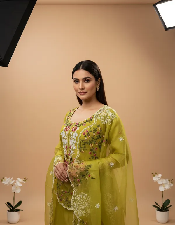 Olive_Green_Chanderi_Cotton_Chikankari_Dress_Material_With_Dupatta