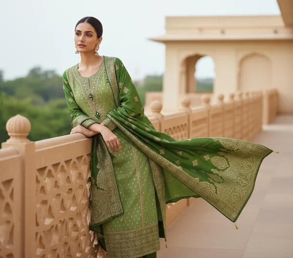 Green_Cording_Sequins_Embroidered_Shimmer_Dress_Material_With_Butti_Weaving_Work
