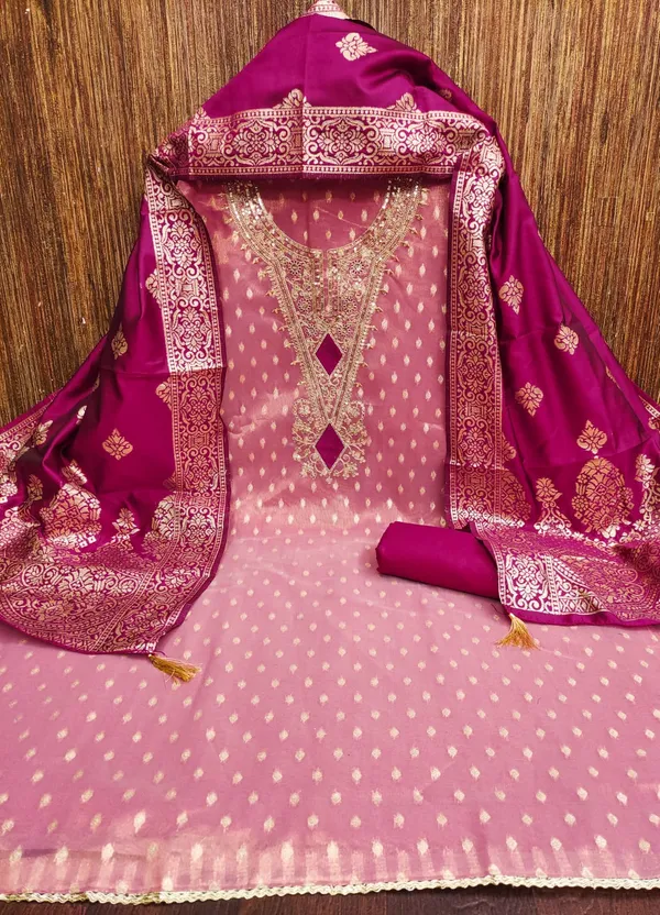 Pink_Cording_Sequins_Embroidered_Shimmer_Dress_Material_With_Butti_Weaving_Work