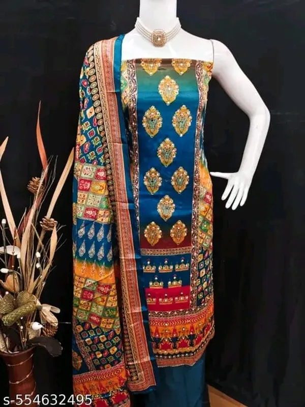 Blue_Chinon_Floral_Print_Unstitched_Dress_Material_For_Women